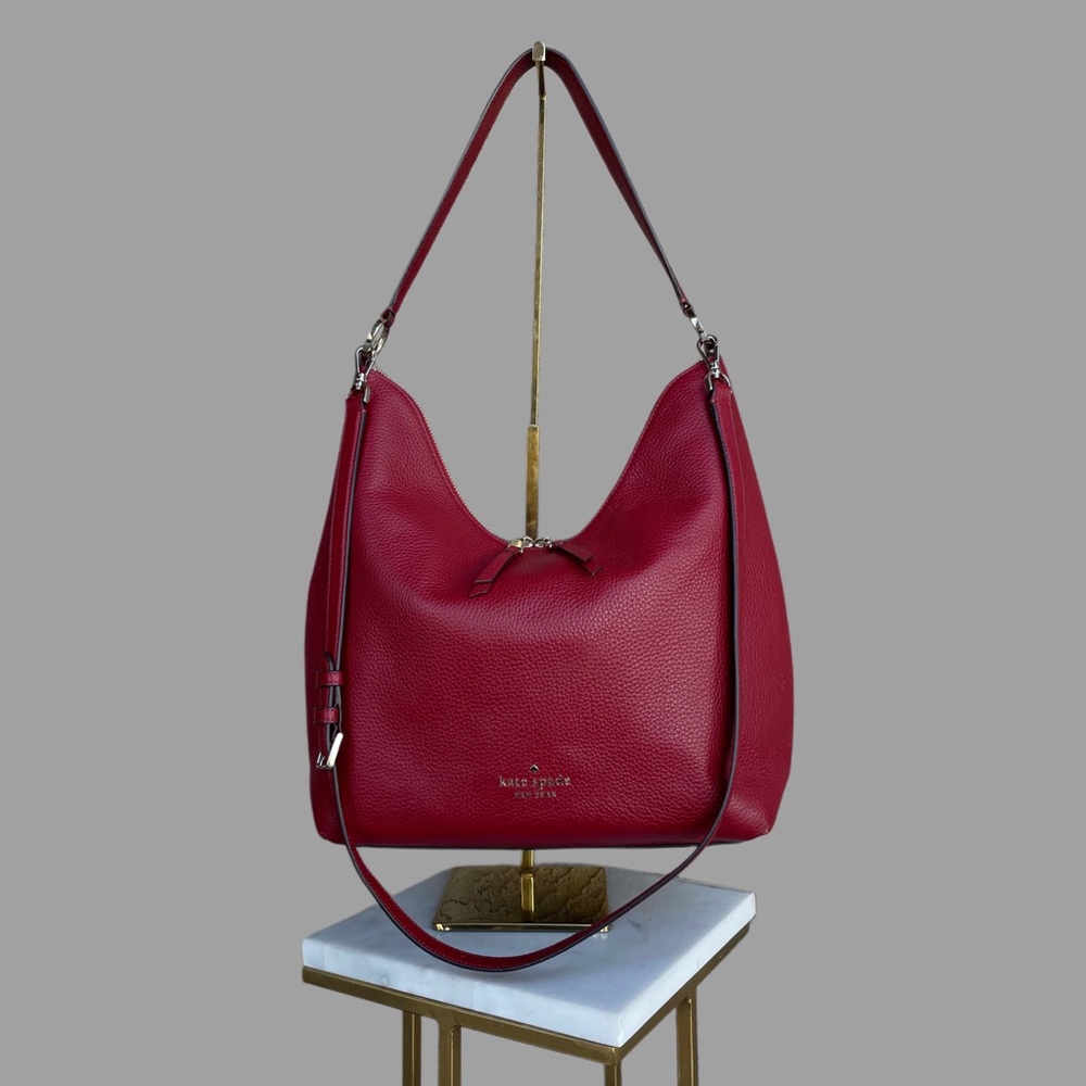 KATE SPADE Deep Red Burgundy Pebble Leather Large Zippy Crossbody Shoulder Bag